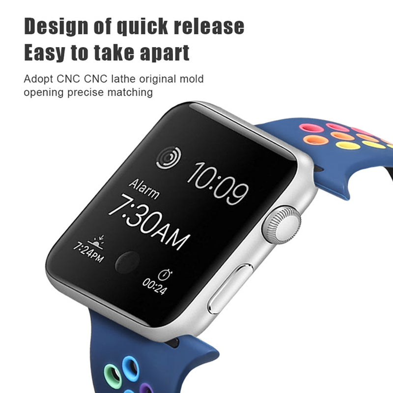 For Apple Watch Series 9 8 7 41mm 6 5 4 SE (2023) SE(2022) SE 40mm 3 2 1 38mm Dual Color Rainbow Silicone Watch Strap Adjustable Wrist Band For Apple Watch Series 9 8 7 41mm 6 5 4 SE (2023) SE(2022) SE 40mm 3 2 1 38mm Dual Color Rainbow Silicone Watch Strap Adjustable Wrist Band
